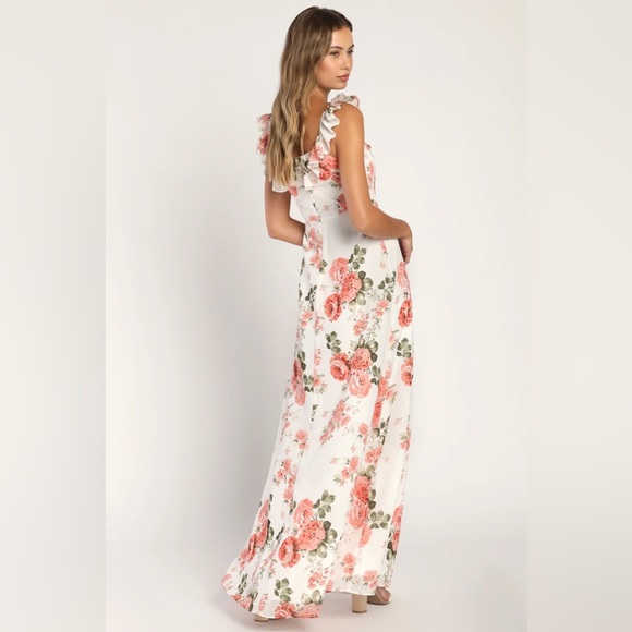 Lulus Radiant Evening White Floral Print Ruffled Sleeveless Maxi Dress - Picture 5 of 9
